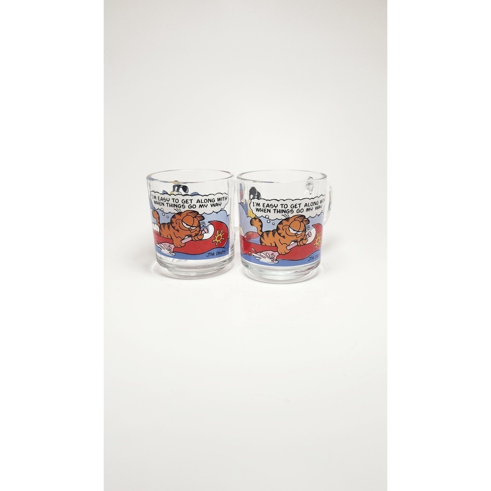 Two Vintage 1978 McDonald's Garfield And Odie Glass Coffee Mugs Collectors Set